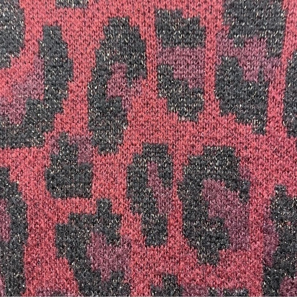 ANNE Klein burgundy & black leopard print long cardigan with gold thread size M - Picture 6 of 7